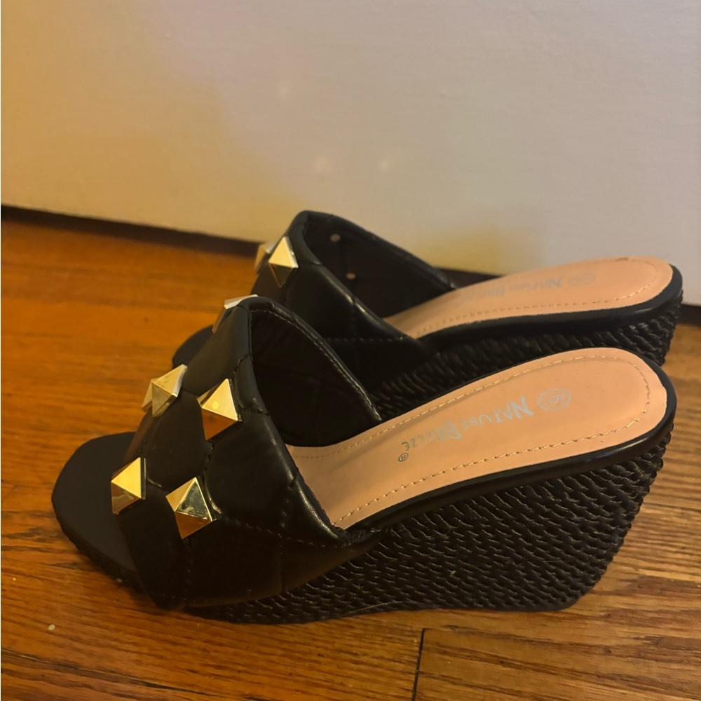 Black Studded Slide Sandals - Picture 3 of 4